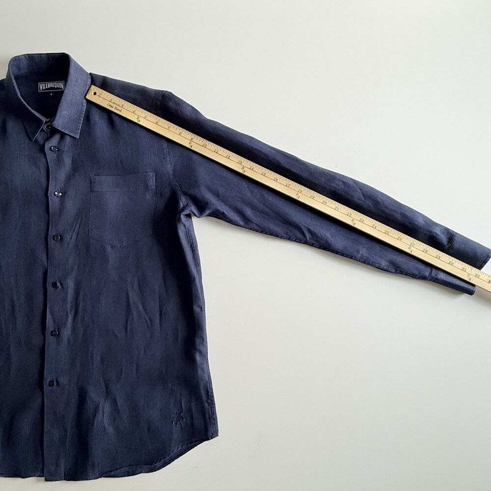 Vilebrequin Button-Up Long Sleeve Shirt Men's Large Blue Linen Coastal Tropical - Picture 15 of 16